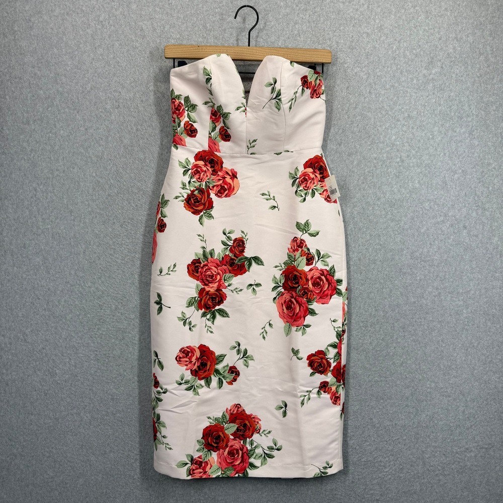 Sachin & Babi Anthropologie Nora Rose Dress Strapless Floral White Red Womens 2 - Picture 2 of 13